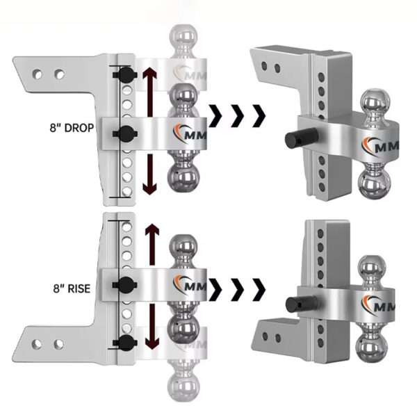 2 4 6 8 10 Inch Drop Hitch Fits 2.5 Inch Receiver 18,500 LBS With Dual Balls Adjustable Trailer Hitch Ball Mount