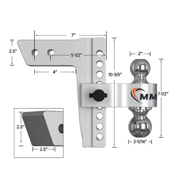3 4 6 8 10 Inch Drop Hitch Fits 2.5 Inch Receiver 18,500 LBS With Dual Balls Adjustable Trailer Hitch Ball Mount