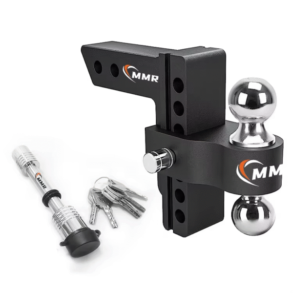 1 Adjustable 6" Drop/Rise Heavy Duty Aluminum Trailer Hitch Receiver With Dual Pin Key Locks (Black)