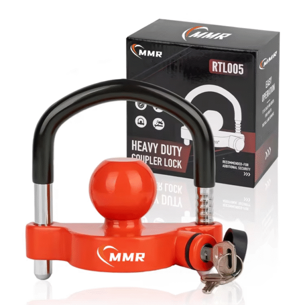 1 Universal Red Trailer Ball Lock 1-7/8 Inch 2 Inch 2-5/16 Inch Couplers Locks with Weatherproof Cover and Cap