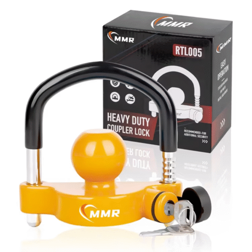 1 Yellow Universal Trailer Ball Lock 1-7/8 Inch 2 Inch 2-5/16 Inch Hitch Coupler Locks with Weatherproof Cover and Cap