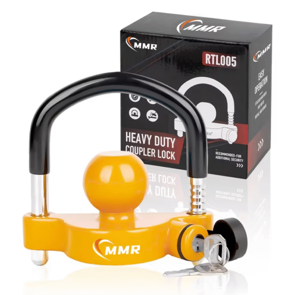 1 Yellow Universal Trailer Ball Lock 1-7/8 Inch 2 Inch 2-5/16 Inch Hitch Coupler Locks with Weatherproof Cover and Cap