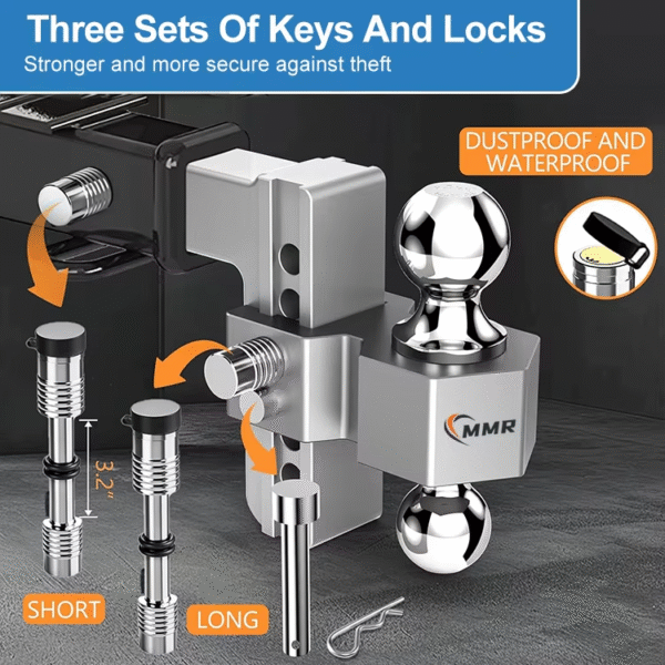 2 Adjustable 6 Inch Drop Hitch Fits 2-Inch Receiver 2" & 2-5/16" Chrome Plated Steel Ball Mount & Anti-Theft Locking Hitch Pins