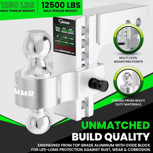 Factory Supply Heavy Duty Hitches Silver Adjustable Trailer Hitch Fits 2-Inch Receiver for Truck 12500 LBS GTW