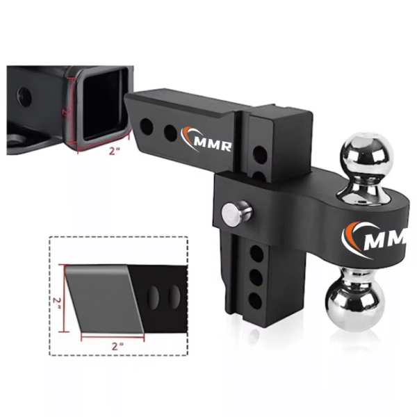 2 Adjustable 6" Drop/Rise Heavy Duty Aluminum Trailer Hitch Receiver With Dual Pin Key Locks (Black)