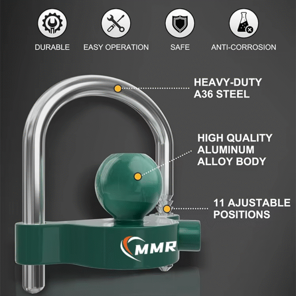 Adjustable Security Heavy-Duty Steel Trailer Locks Ball Green Trailer Hitch Lock Fits 1-7/8 Inch 2 Inch 2-5/16 Inch Couplers