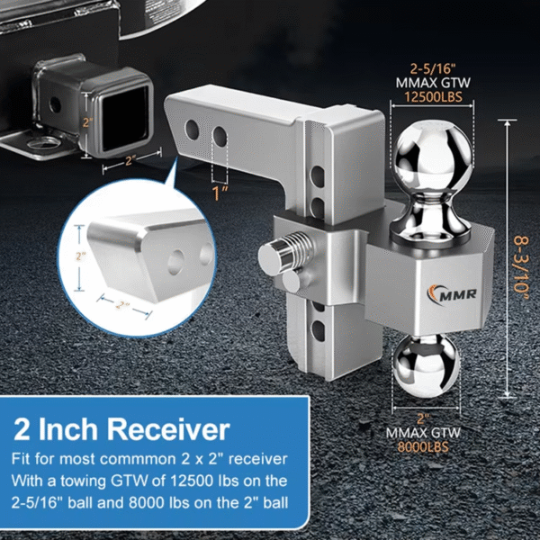 3 Adjustable 6 Inch Drop Hitch Fits 2-Inch Receiver 2" & 2-5/16" Chrome Plated Steel Ball Mount & Anti-Theft Locking Hitch Pins