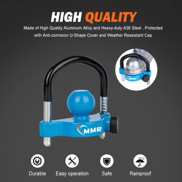 3 Universal 1-7/8 Inch 2 Inch 2-5/16 Inch Couplers Hitch Coupler Locks Blue Trailer Ball Lock with Weatherproof Cover and Cap