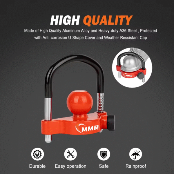 3 Universal Red Trailer Ball Lock 1-7/8 Inch 2 Inch 2-5/16 Inch Couplers Locks with Weatherproof Cover and Cap