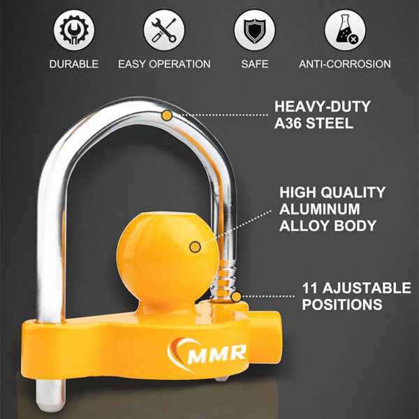 3 Yellow Adjustable Security Trailer Locks Ball Hitch Heavy-Duty Steel Trailer Hitch Lock Fits 1-7/8 Inch 2 Inch 2-5/16 Inch
