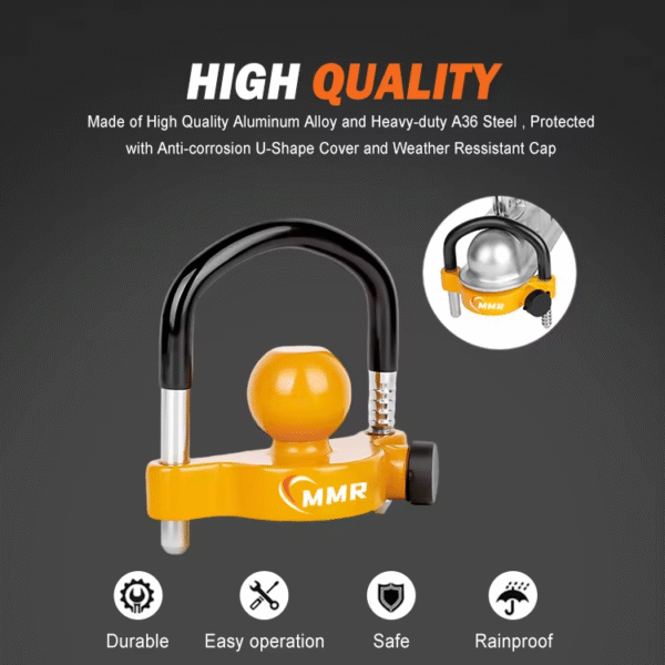 3 Yellow Universal Trailer Ball Lock 1-7/8 Inch 2 Inch 2-5/16 Inch Hitch Coupler Locks with Weatherproof Cover and Cap