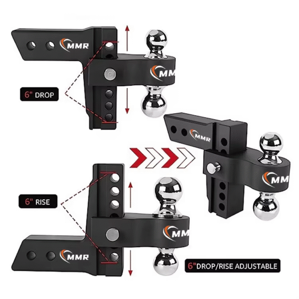 3 Adjustable 6" Drop/Rise Heavy Duty Aluminum Trailer Hitch Receiver With Dual Pin Key Locks (Black)