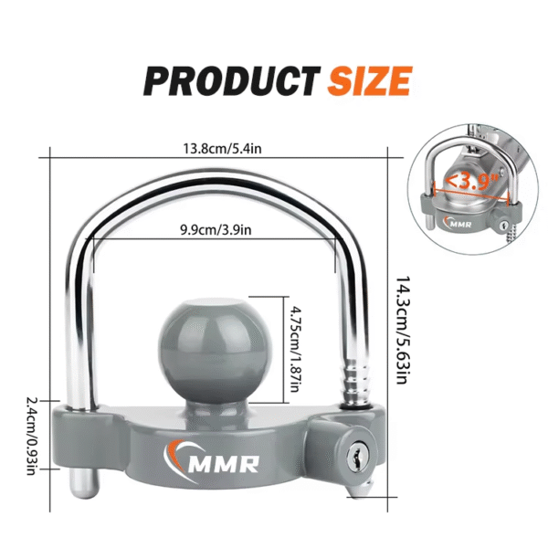 Adjustable Security Heavy-Duty Steel Trailer Hitch Lock Ball Hitch Trailer Hitch Lock Fits 1-7/8 Inch 2 Inch 2-5/16 Inch Coupler