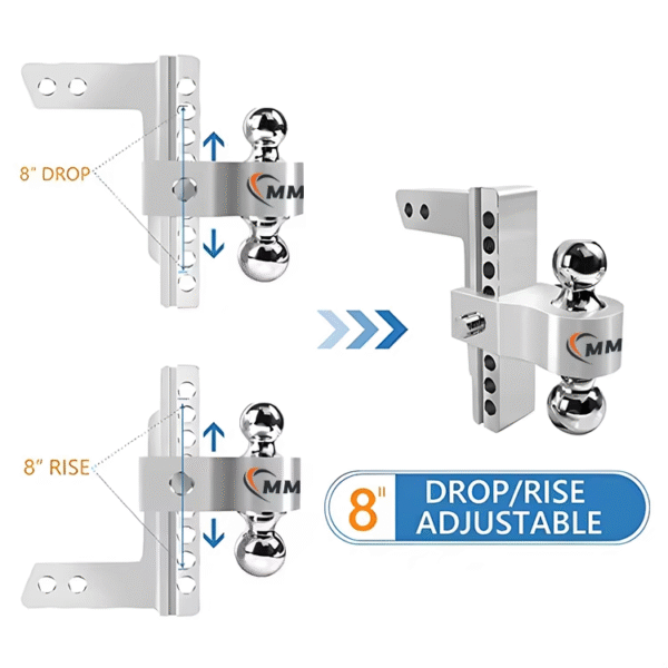 Factory Supply Double Anti-theft Pins Locks Silver Aluminum Trailer Hitch 8 Drop/rise Tow Hitch Ball Fits 2- Inch Receivers