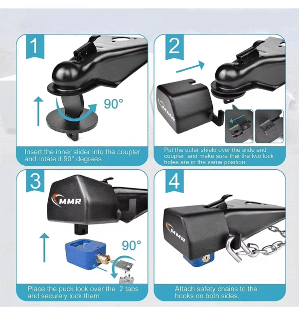 3 LUNSHUO Anti Theft Heavy-Duty Steel Trailer Hitch Locks Fits 2 5/16-Inch Couplers With 1 Set of 3 Unique Designed Keys(Black)