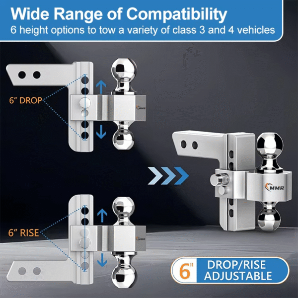 4 Adjustable 6 Inch Drop Hitch Fits 2-Inch Receiver 2" & 2-5/16" Chrome Plated Steel Ball Mount & Anti-Theft Locking Hitch Pins