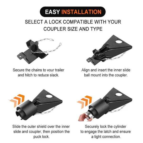 4 Heavy Duty Trailer Lock Ball Coupler Trailer Hitch Lock Safety Chains Anti-Theft High Strength Steel Coupler Lock Couplers