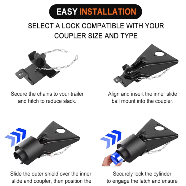 4 Blue 16" Trailer Hitch Lock Ball Trailer Hitch Lock Anti-Theft Trailer Hitch Lock Heavy Duty Trailer Hitch Lock