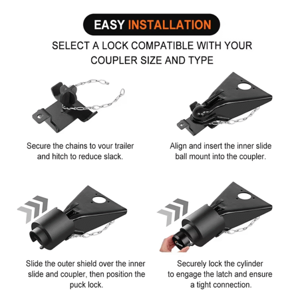 4 Hot Selling Black 2-5/16" Heavy Duty Trailer Hitch Lock Safety Chains Anti-Theft Travel RV Ball Coupler Trailer Hitch Lock