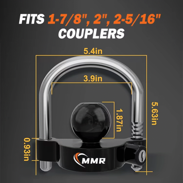 4 Heavy-Duty Steel Ball Hitch Lock 1-7/8 Inch 2 Inch 2-5/16 Inch Black Universal Adjustable Security Coupler Lock Trailer Locks