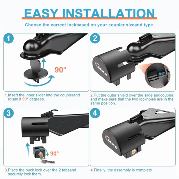 4 Heavy Duty Steel Trailer Couplers Anti Theft Utility Trailer Hitch Coupling Lock Fits 2" and 2-5/16"-Inch