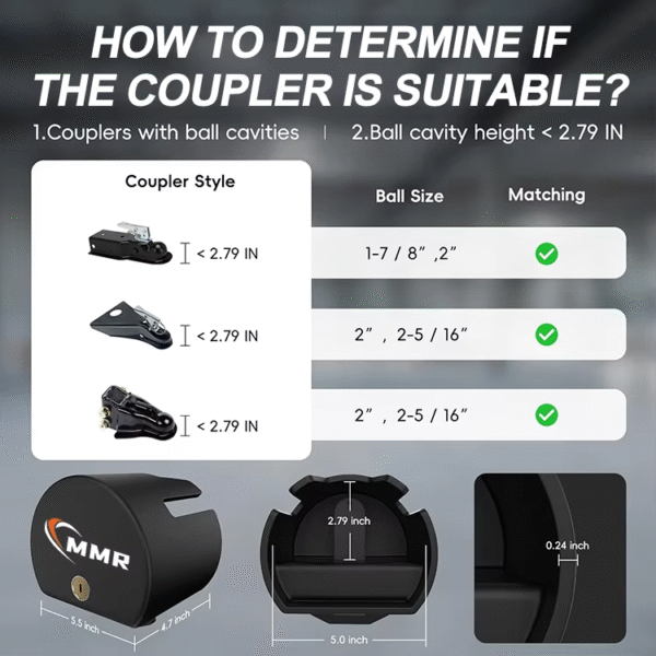 4 Heavy Duty Anti-Theft RV High Strength Steel Black Trailer Hitch Lock with 3 Keys Coupler Lock Ideal for Tow Boats Trucks and RV