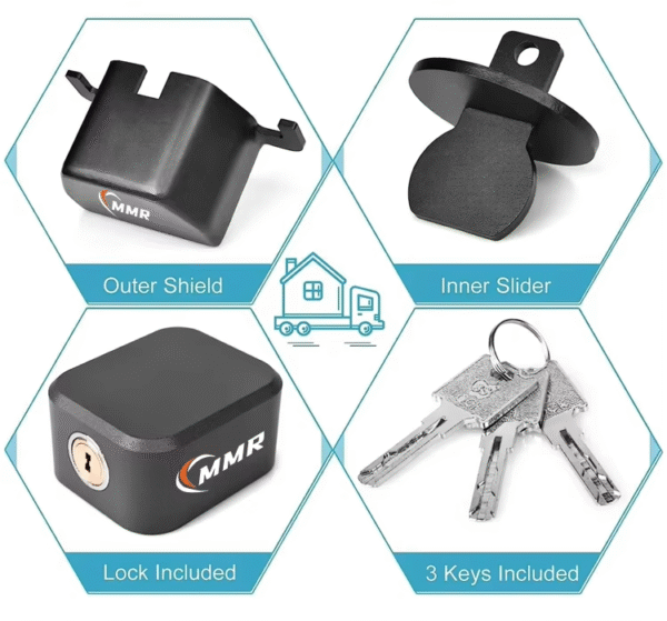 4 LUNSHUO Anti Theft Heavy-Duty Steel Trailer Hitch Locks Fits 2 5/16-Inch Couplers With 1 Set of 3 Unique Designed Keys(Black)