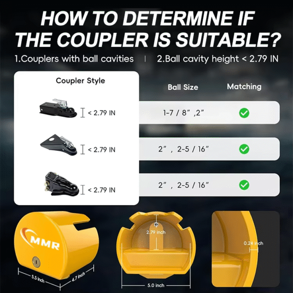 6 Heavy Duty Steel Couplers Lock Fits 2-5/16, 2, 1-7/8 Inch Anti-Theft Trailer Hitch Lock with 3 Keys for Tow Boats Trucks and RVs